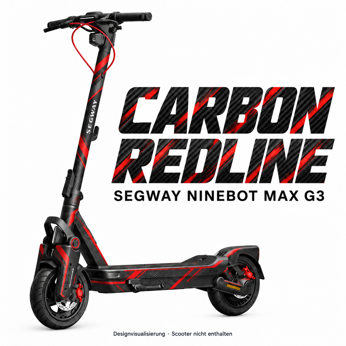 SEGWAY NINEBOT G3 SKIN | CARBON REDLINE – Designvisualisierung am passenden Scooter. Scooter nicht enthalten.