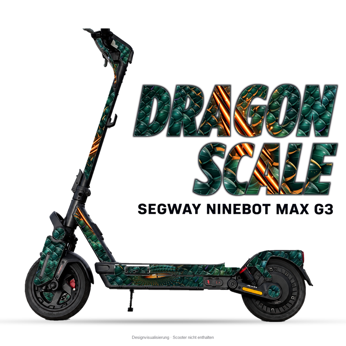 DRAGON SCALE – Designvisualisierung am Segway Ninebot MAX G3. Scooter nicht enthalten.