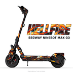 HELLFIRE – Designvisualisierung am Segway Ninebot MAX G3. Scooter nicht enthalten.