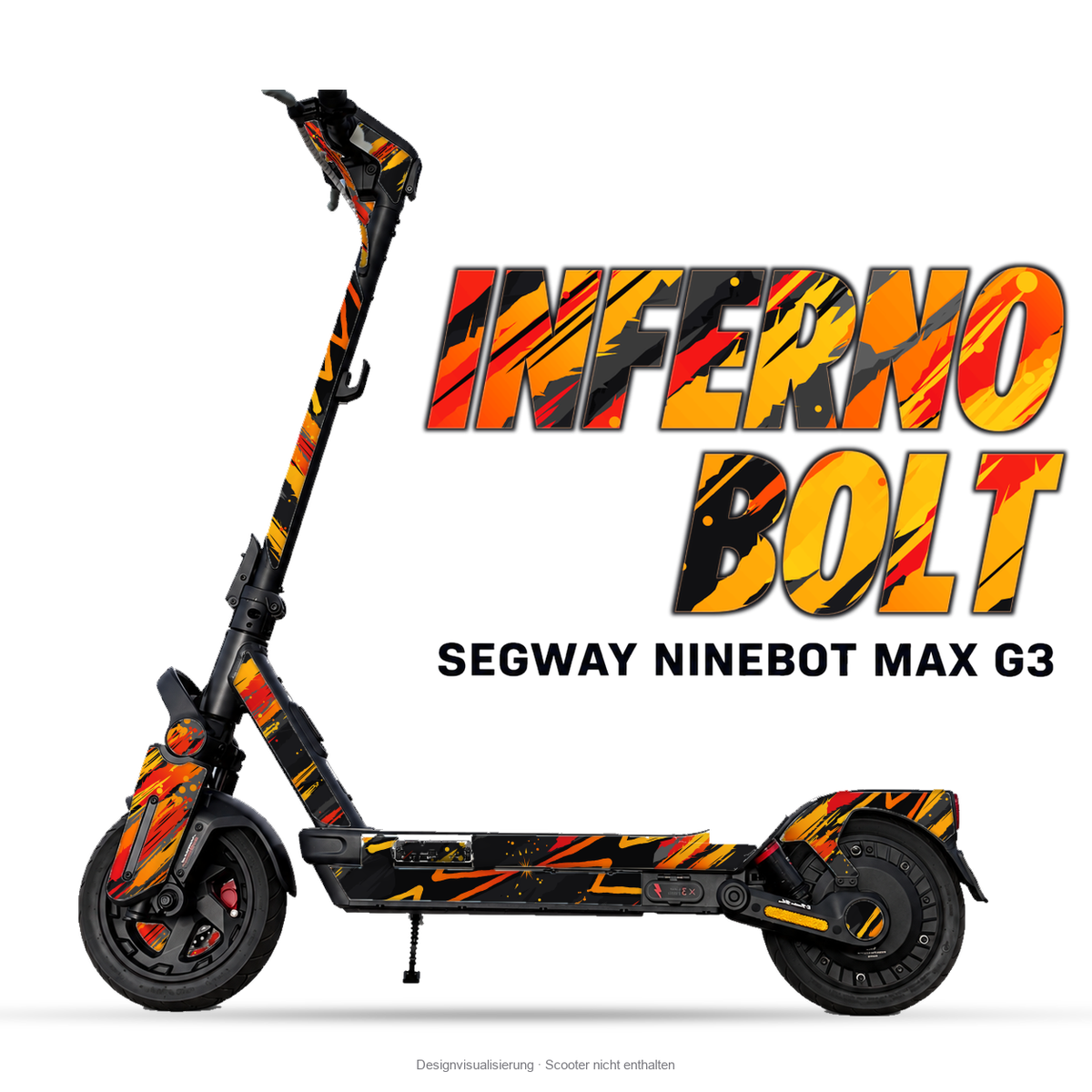 INFERNO BOLT – Designvisualisierung am Segway Ninebot MAX G3. Scooter nicht enthalten.
