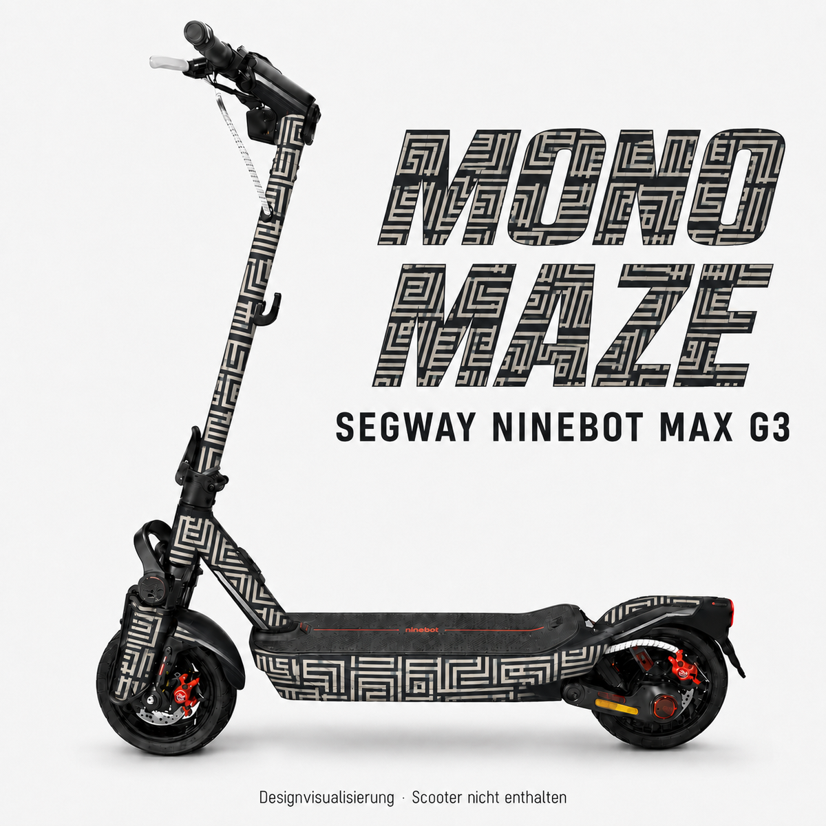 MONO MAZE Skin für Segway Ninebot MAX G3: elfenbeinfarbene Labyrinthlinien auf Anthrazit – digitale Designvisualisierung, Scooter nicht enthalten