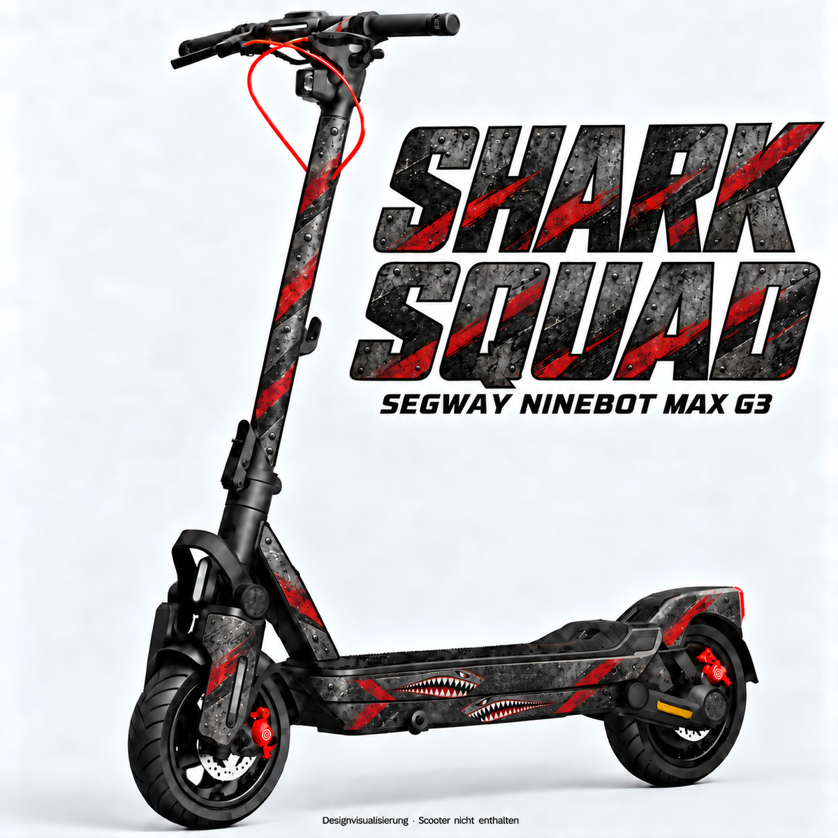 SHARK SQUAD – Designvisualisierung am Segway Ninebot MAX G3. Scooter nicht enthalten.