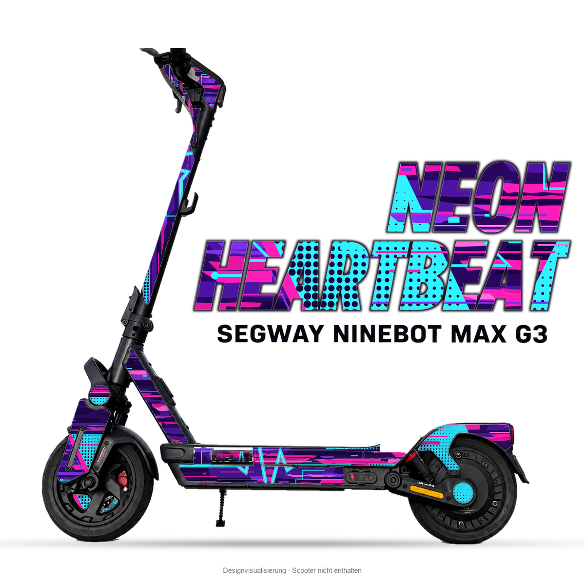 NEON HEARTBEAT – Designvisualisierung am Segway Ninebot MAX G3. Scooter nicht enthalten.