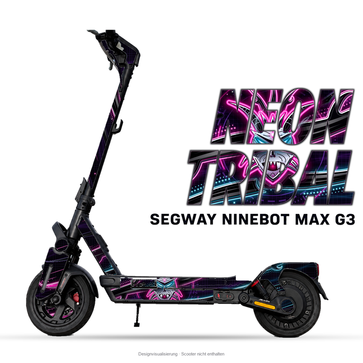 NEON TRIBAL – Designvisualisierung am Segway Ninebot MAX G3. Scooter nicht enthalten.