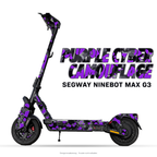 PURPLE CYBER CAMOUFLAGE – Designvisualisierung am Segway Ninebot MAX G3. Scooter nicht enthalten.
