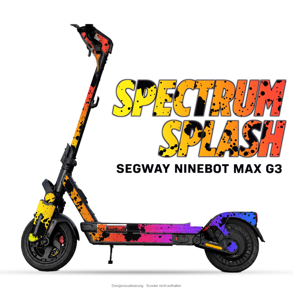 SPECTRUM SPLASH – Designvisualisierung am Segway Ninebot MAX G3. Scooter nicht enthalten.