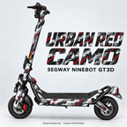 SEGWAY NINEBOT GT3 SKIN | URBAN RED CAMO – Designvisualisierung am passenden Scooter. Scooter nicht enthalten.