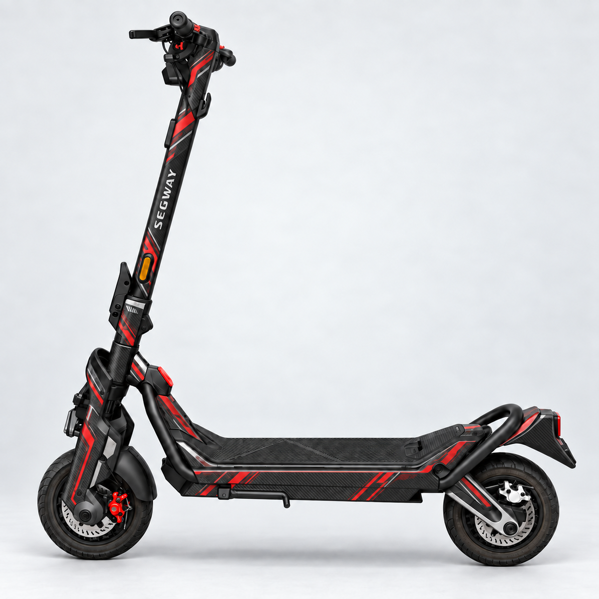 Carbon Redline – Designvisualisierung des montierten Skins am Segway Ninebot GT3. Scooter nicht enthalten.