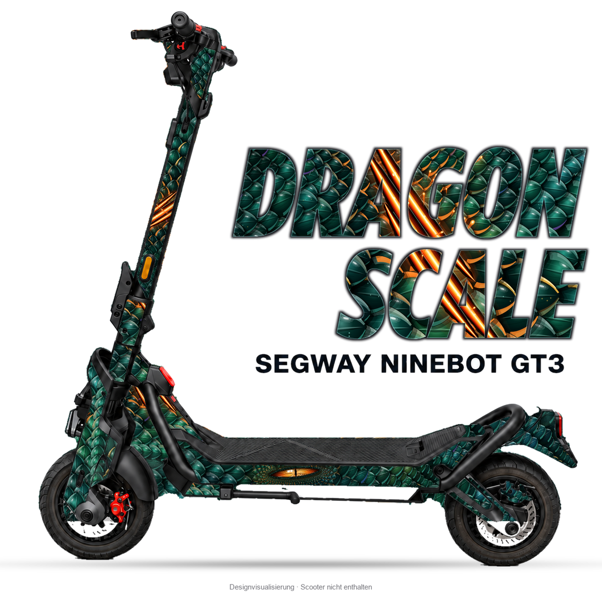 DRAGON SCALE – Designvisualisierung am Segway Ninebot GT3. Scooter nicht enthalten.