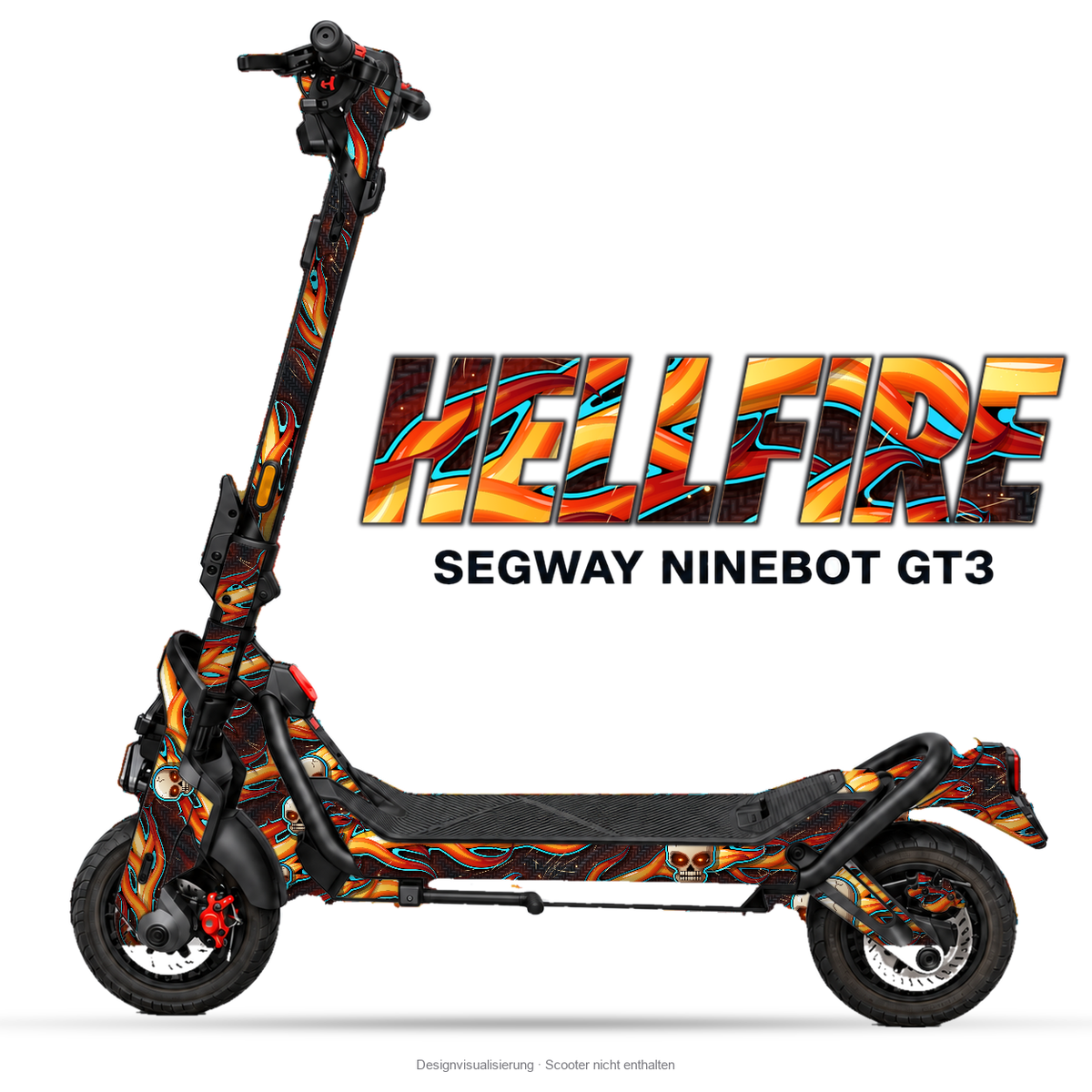 HELLFIRE – Designvisualisierung am Segway Ninebot GT3. Scooter nicht enthalten.