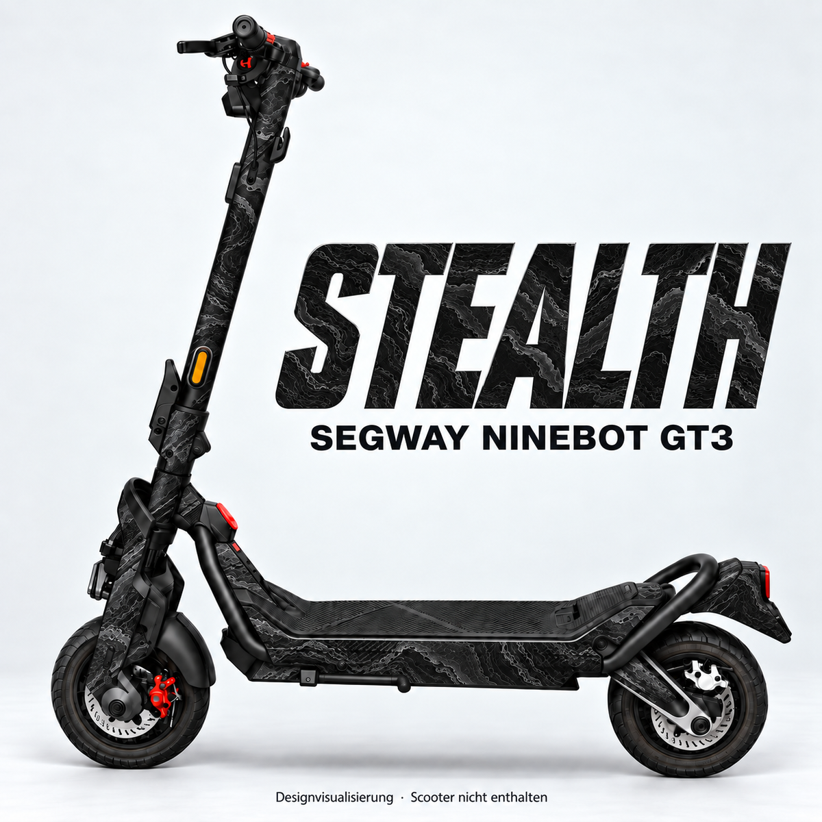 STEALTH – Designvisualisierung am Segway Ninebot GT3. Scooter nicht enthalten.