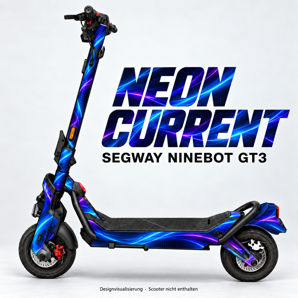 NEON CURRENT – Designvisualisierung am Segway Ninebot GT3. Scooter nicht enthalten.