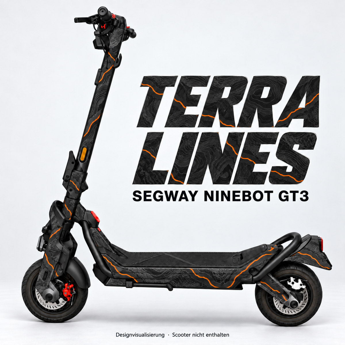 TERRA LINES – Designvisualisierung am Segway Ninebot GT3. Scooter nicht enthalten.