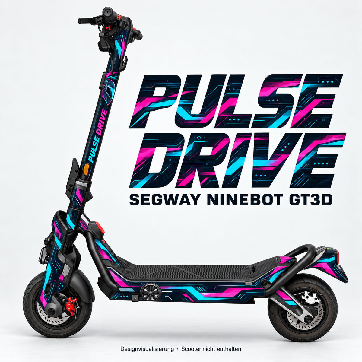 SEGWAY NINEBOT GT3 SKIN | PULSE DRIVE – Designvisualisierung am passenden Scooter. Scooter nicht enthalten.