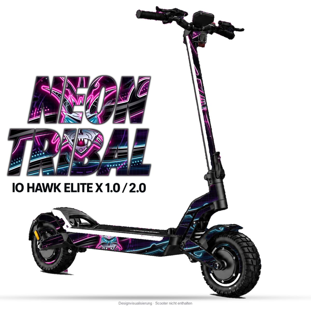NEON TRIBAL – Designvisualisierung am IO HAWK Elite X 1.0 / 2.0. Scooter nicht enthalten.