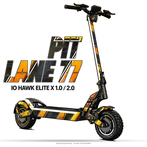 PIT LANE 77 – Designvisualisierung am IO HAWK Elite X 1.0 / 2.0. Scooter nicht enthalten.