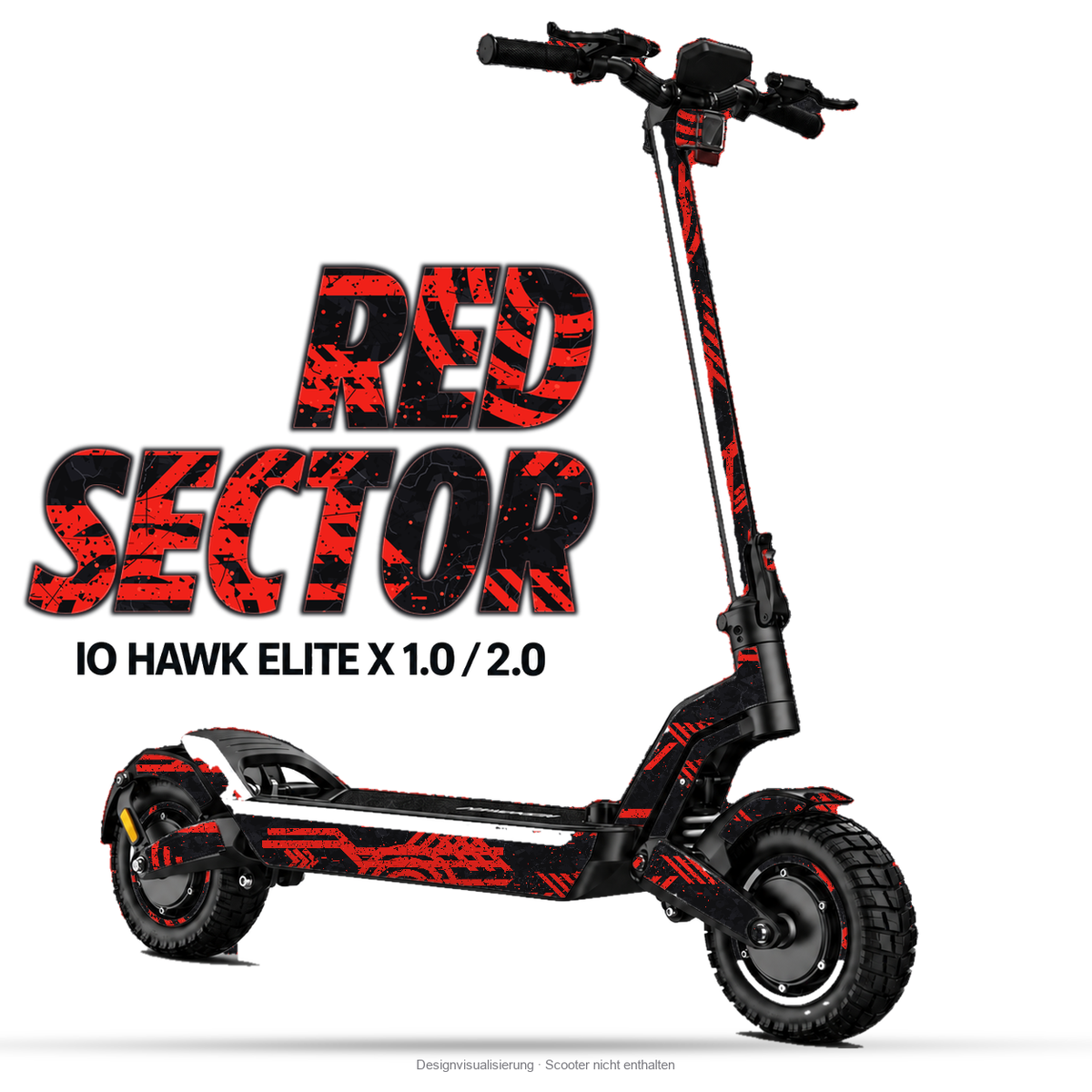 RED SECTOR – Designvisualisierung am IO HAWK Elite X 1.0 / 2.0. Scooter nicht enthalten.