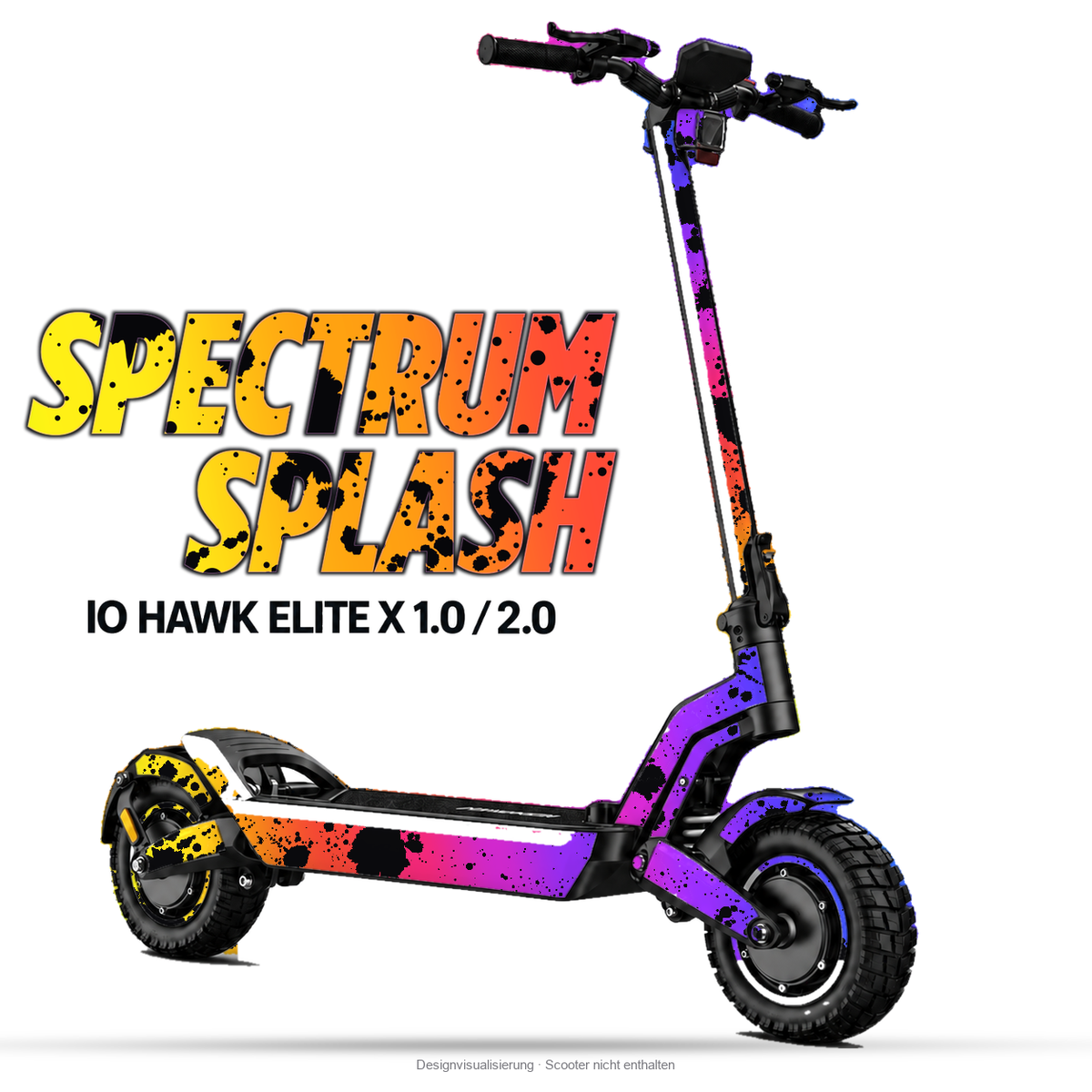 SPECTRUM SPLASH – Designvisualisierung am IO HAWK Elite X 1.0 / 2.0. Scooter nicht enthalten.