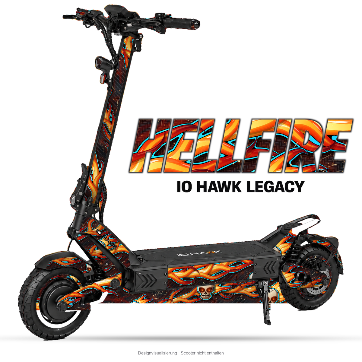 HELLFIRE – Designvisualisierung am IO HAWK Legacy. Scooter nicht enthalten.
