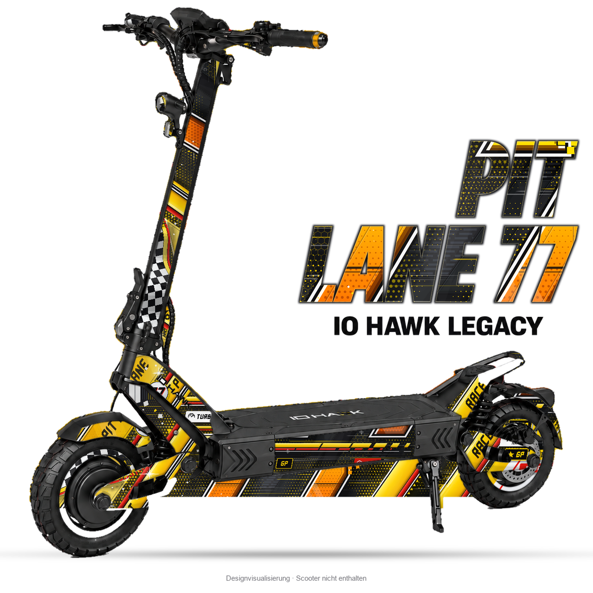 PIT LANE 77 – Designvisualisierung am IO HAWK Legacy. Scooter nicht enthalten.