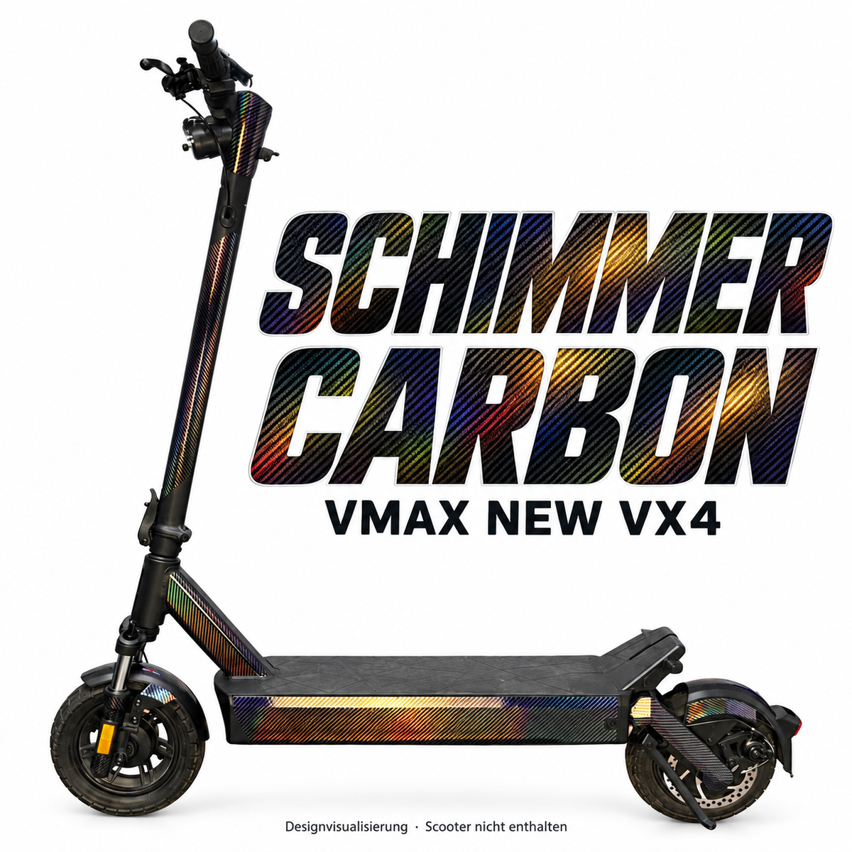 VMAX NEW VX4 SKIN | SCHIMMER CARBON – Designvisualisierung am passenden Scooter. Scooter nicht enthalten.