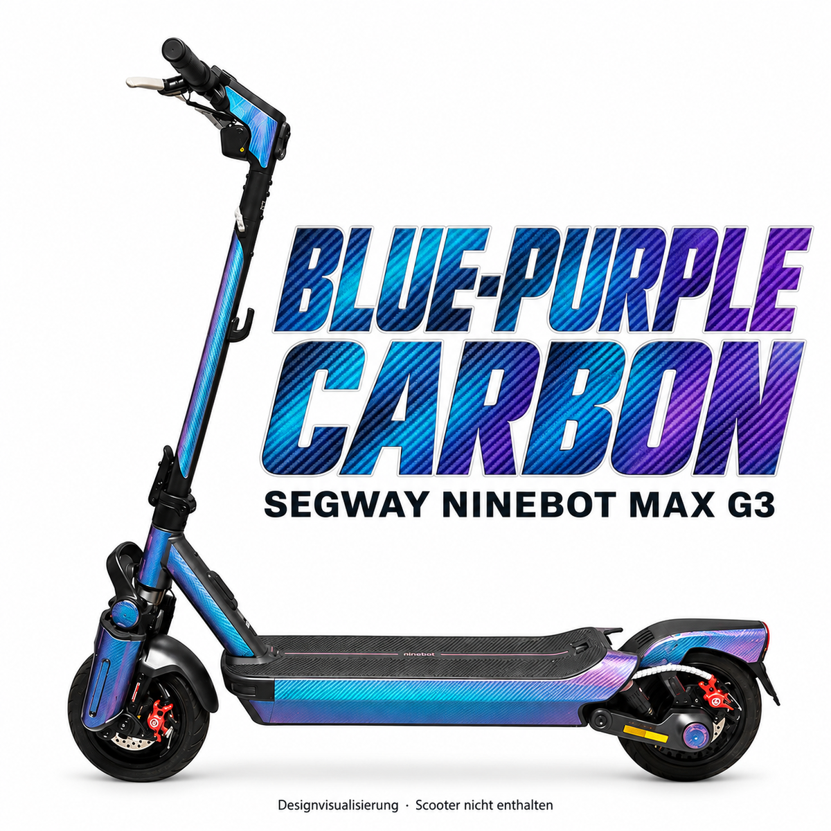 SEGWAY NINEBOT G3 SKIN | BLUE-PURPLE CARBON – Designvisualisierung am passenden Scooter. Scooter nicht enthalten.