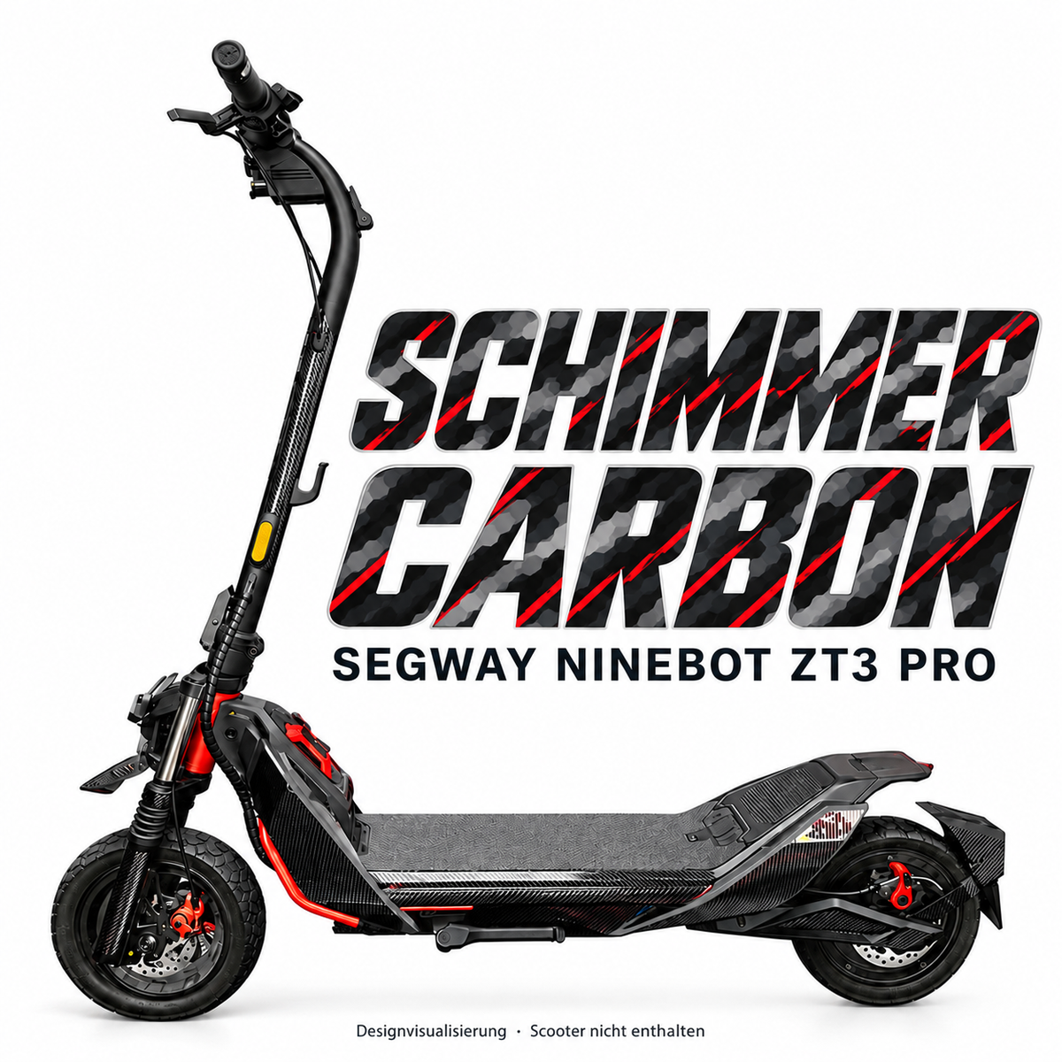 SEGWAY NINEBOT ZT3 SKIN | SCHIMMER CARBON – Designvisualisierung am passenden Scooter. Scooter nicht enthalten.