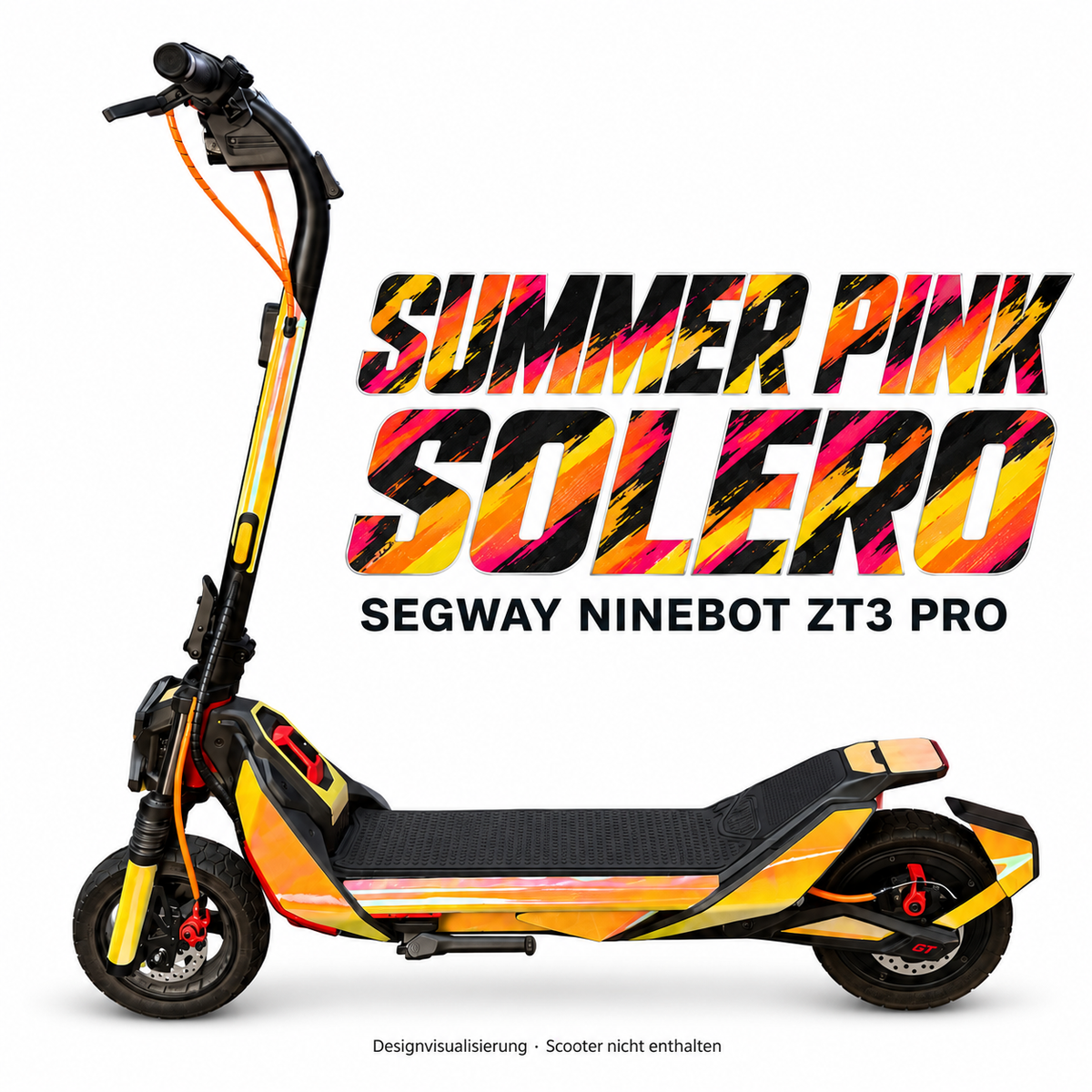 SEGWAY NINEBOT ZT3 SKIN | SUMMER PINK SOLERO – Designvisualisierung am passenden Scooter. Scooter nicht enthalten.