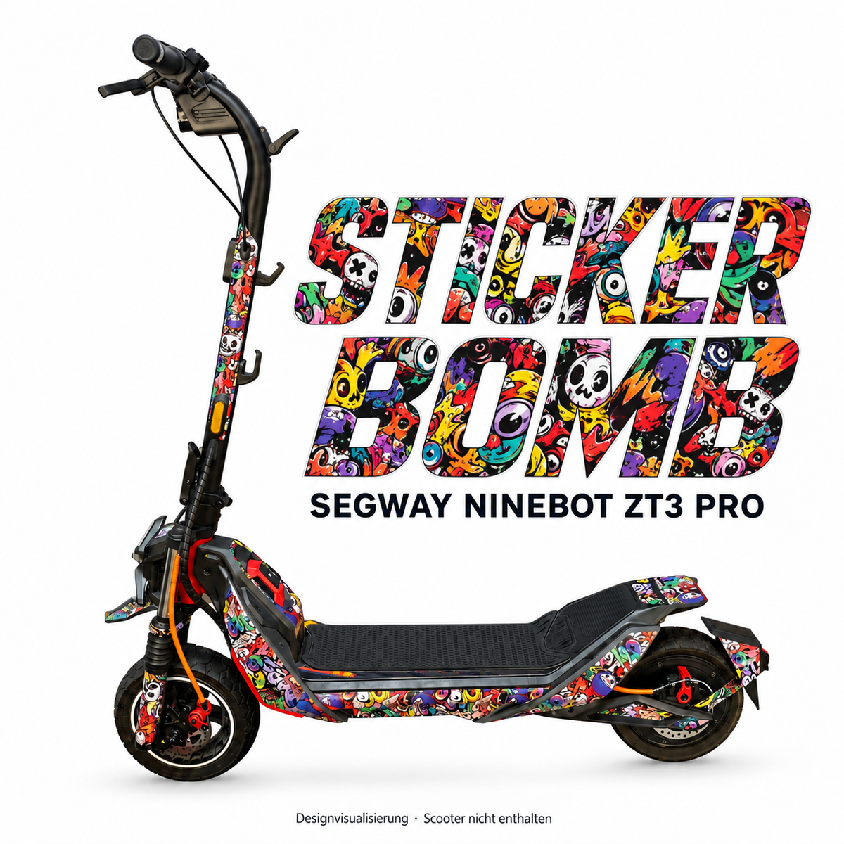 SEGWAY NINEBOT ZT3 SKIN | STICKER BOMB – Designvisualisierung am passenden Scooter. Scooter nicht enthalten.