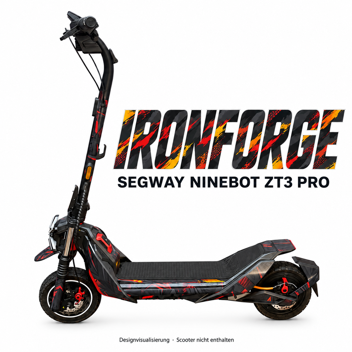SEGWAY NINEBOT ZT3 SKIN | IRONFORGE – Designvisualisierung am passenden Scooter. Scooter nicht enthalten.