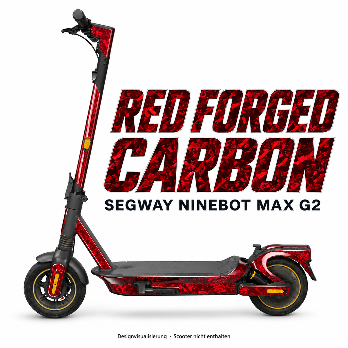 SEGWAY NINEBOT G2 MAX SKIN | RED FORGED CARBON – Designvisualisierung am passenden Scooter. Scooter nicht enthalten.