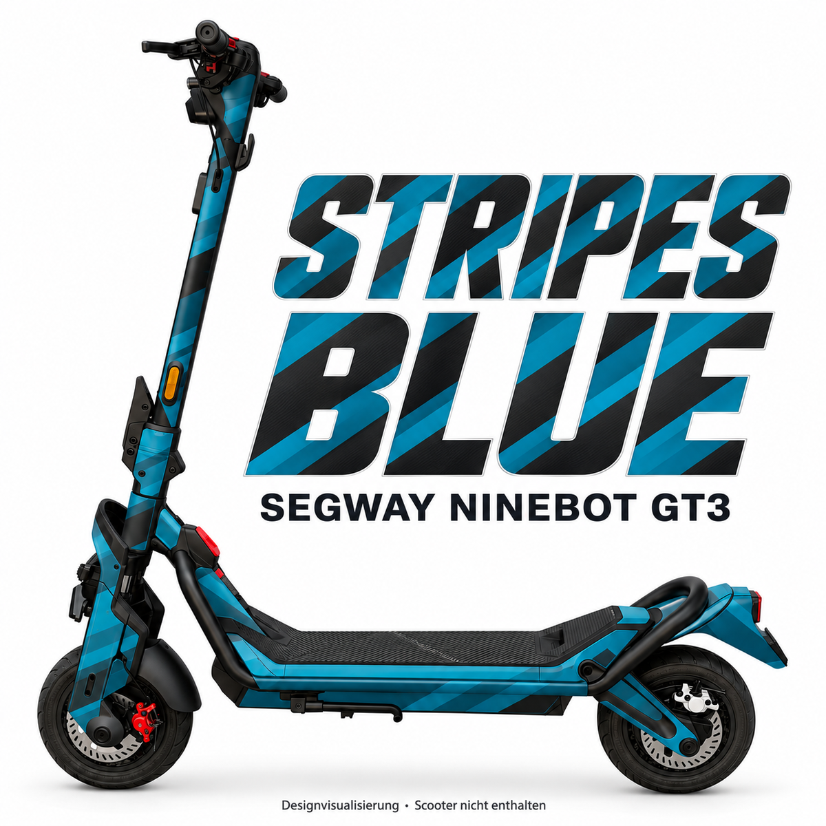 SEGWAY NINEBOT GT3 SKIN | STRIPES BLUE – Designvisualisierung am passenden Scooter. Scooter nicht enthalten.