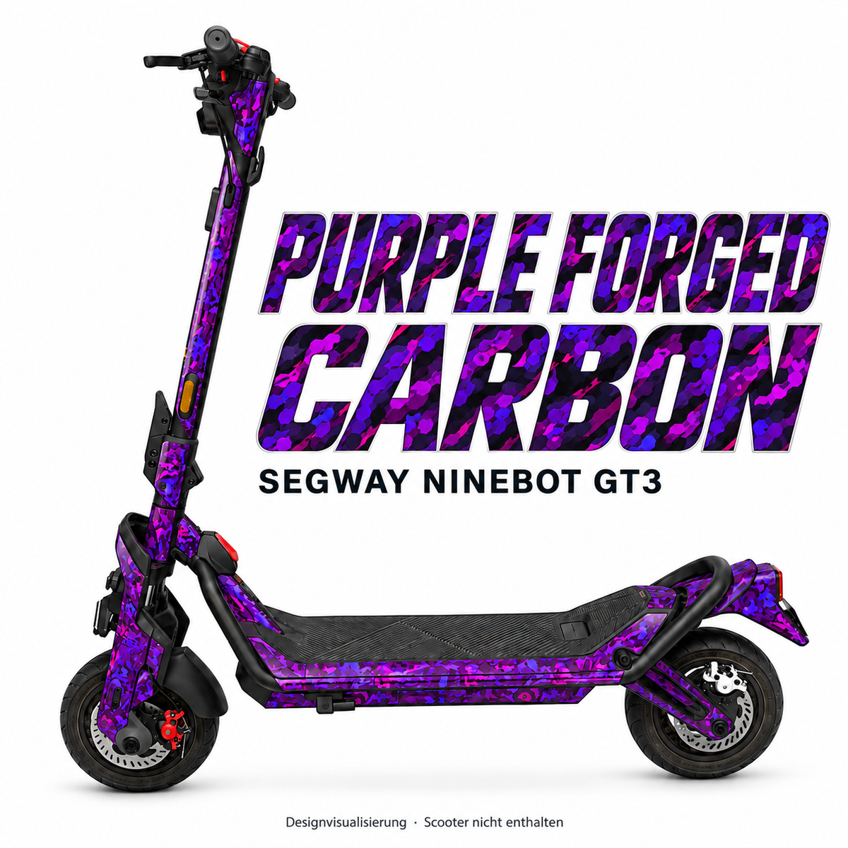 SEGWAY NINEBOT GT3 SKIN | PURPLE FORGED CARBON – Designvisualisierung am passenden Scooter. Scooter nicht enthalten.