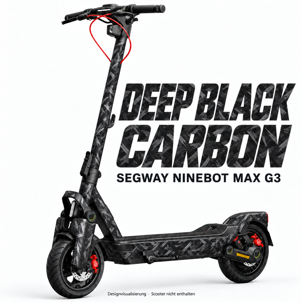 SEGWAY NINEBOT G3 SKIN | DEEP BLACK CARBON – Designvisualisierung am passenden Scooter. Scooter nicht enthalten.