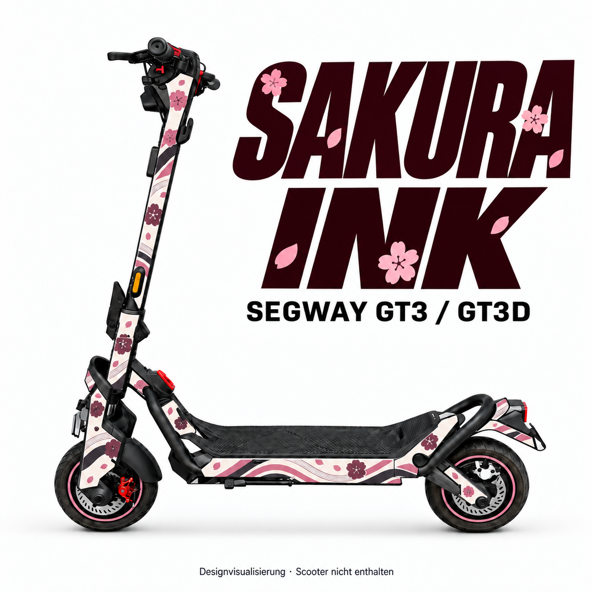 SEGWAY NINEBOT GT3 SKIN | SAKURA INK – Designvisualisierung am passenden Scooter. Scooter nicht enthalten.