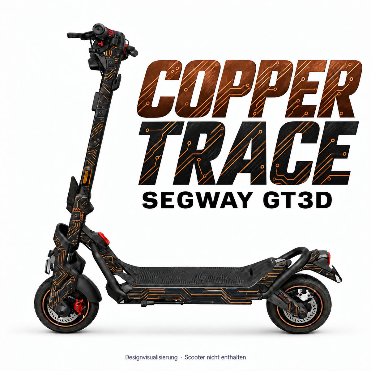 SEGWAY NINEBOT GT3 SKIN | COPPER TRACE – Designvisualisierung am passenden Scooter. Scooter nicht enthalten.