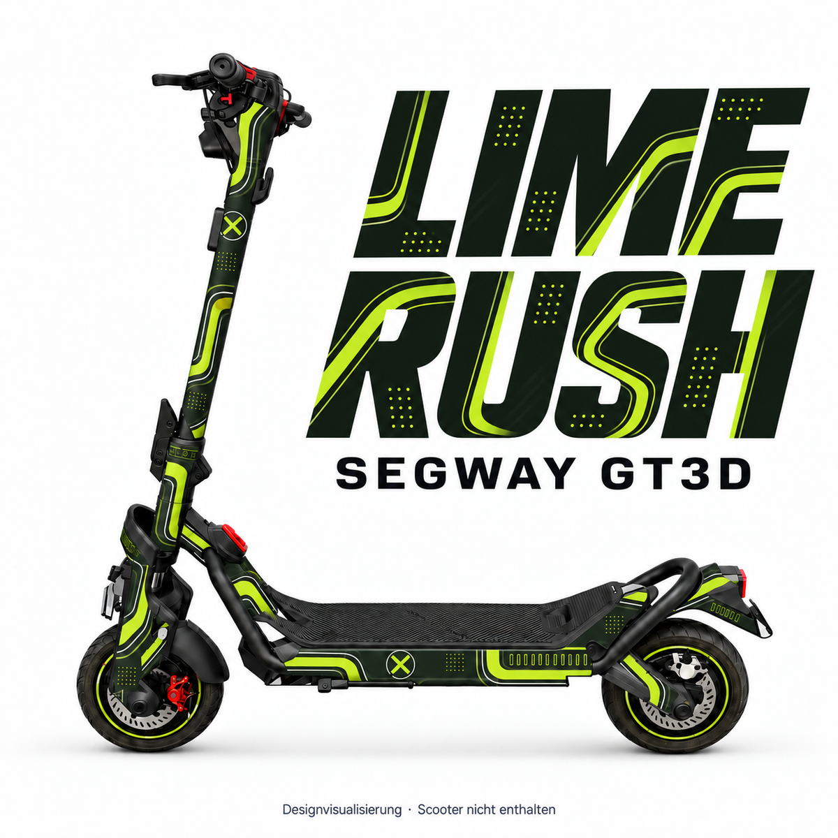 SEGWAY NINEBOT GT3 SKIN | LIME RUSH – Designvisualisierung am passenden Scooter. Scooter nicht enthalten.