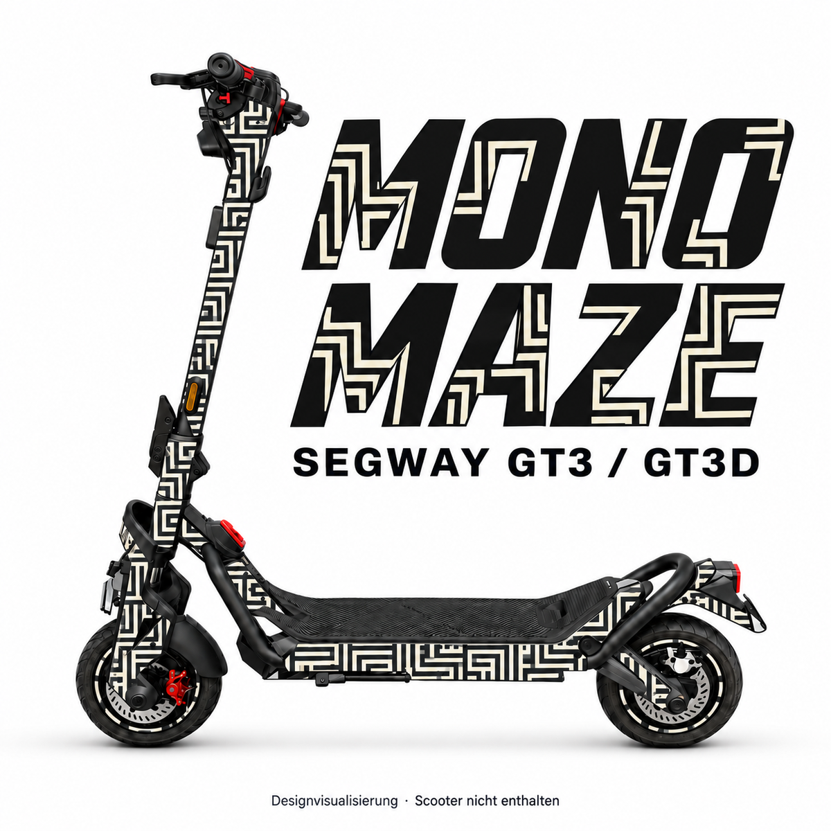 SEGWAY NINEBOT GT3 SKIN | MONO MAZE – Designvisualisierung am passenden Scooter. Scooter nicht enthalten.