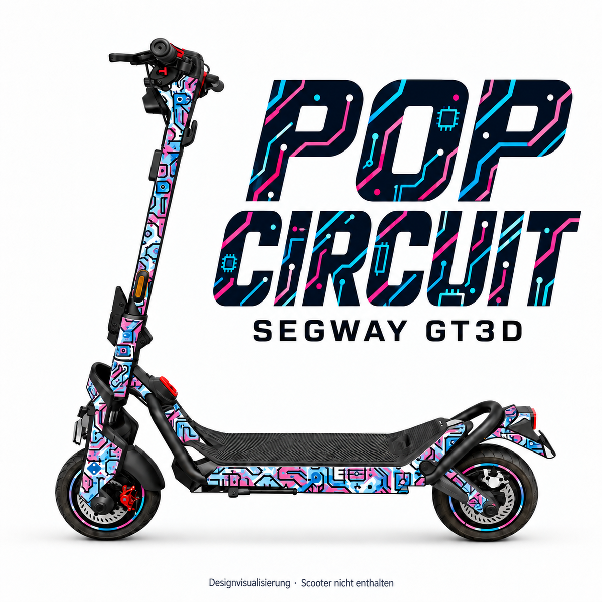 SEGWAY NINEBOT GT3 SKIN | POP CIRCUIT – Designvisualisierung am passenden Scooter. Scooter nicht enthalten.