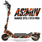 NAVEE ST3 / ST3 Pro Skin – ASIMOV – Designvisualisierung auf den geprüften ST3-Folienflächen. Scooter nicht enthalten. Reifenaufkleber separat erhältlich.