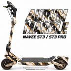 NAVEE ST3 / ST3 Pro Skin – AURUM MARBLE – Designvisualisierung auf den geprüften ST3-Folienflächen. Scooter nicht enthalten. Reifenaufkleber separat erhältlich.
