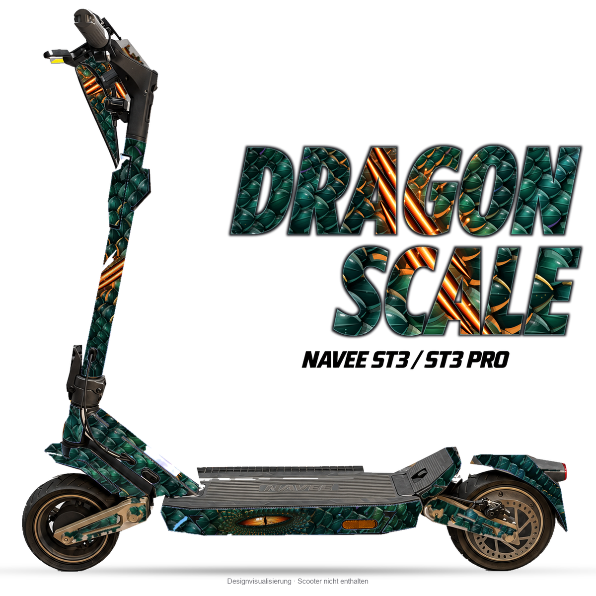 DRAGON SCALE – Designvisualisierung am NAVEE ST3 / ST3 Pro. Scooter nicht enthalten.
