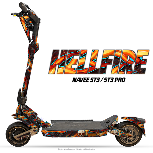HELLFIRE – Designvisualisierung am NAVEE ST3 / ST3 Pro. Scooter nicht enthalten.