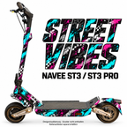 NAVEE ST3 / ST3 Pro Skin – STREET VIBES – Designvisualisierung auf den geprüften ST3-Folienflächen. Scooter nicht enthalten. Reifenaufkleber separat erhältlich.