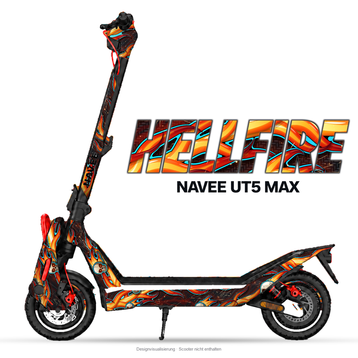 HELLFIRE – Designvisualisierung am NAVEE UT5 Max. Scooter nicht enthalten.