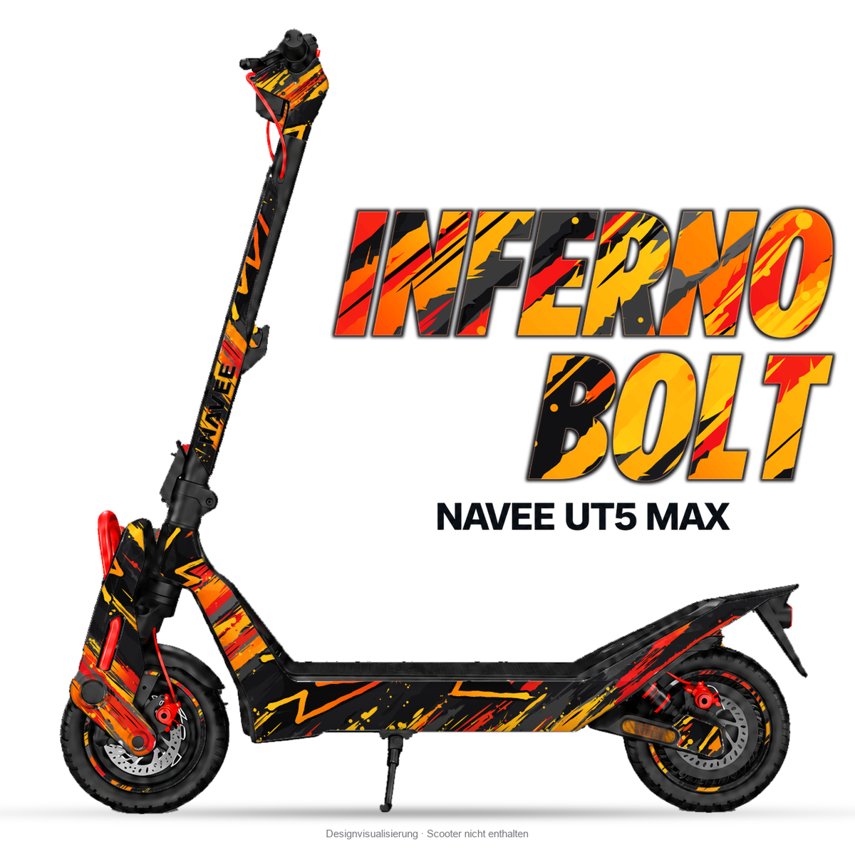 INFERNO BOLT – Designvisualisierung am NAVEE UT5 Max. Scooter nicht enthalten.