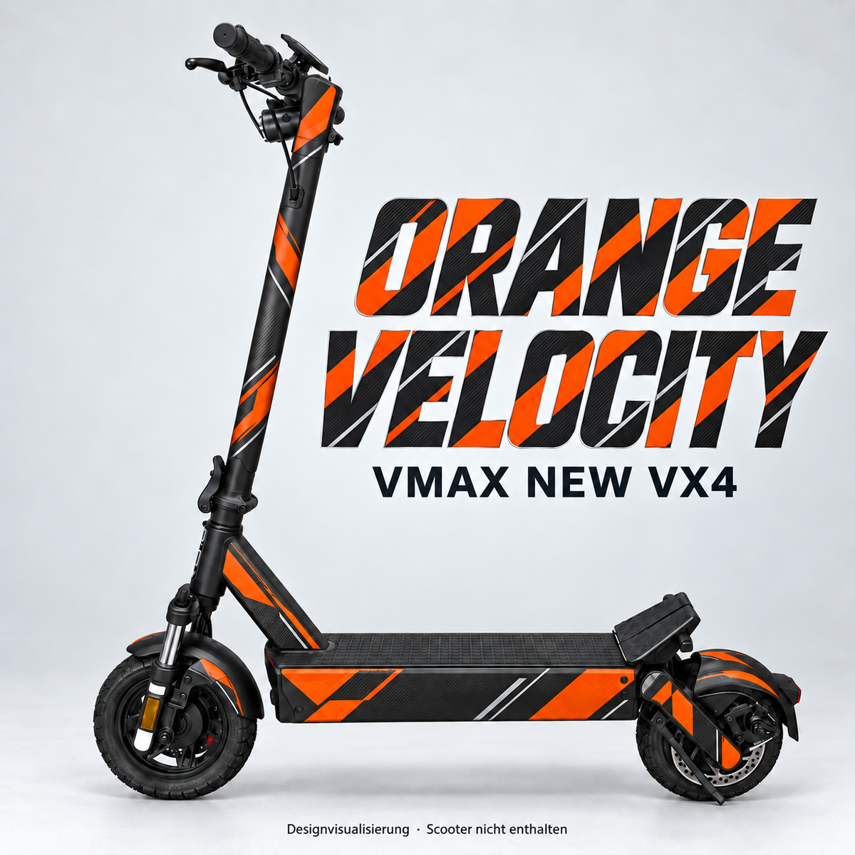 VMAX NEW VX4 SKIN | ORANGE VELOCITY – Designvisualisierung am passenden Scooter. Scooter nicht enthalten.