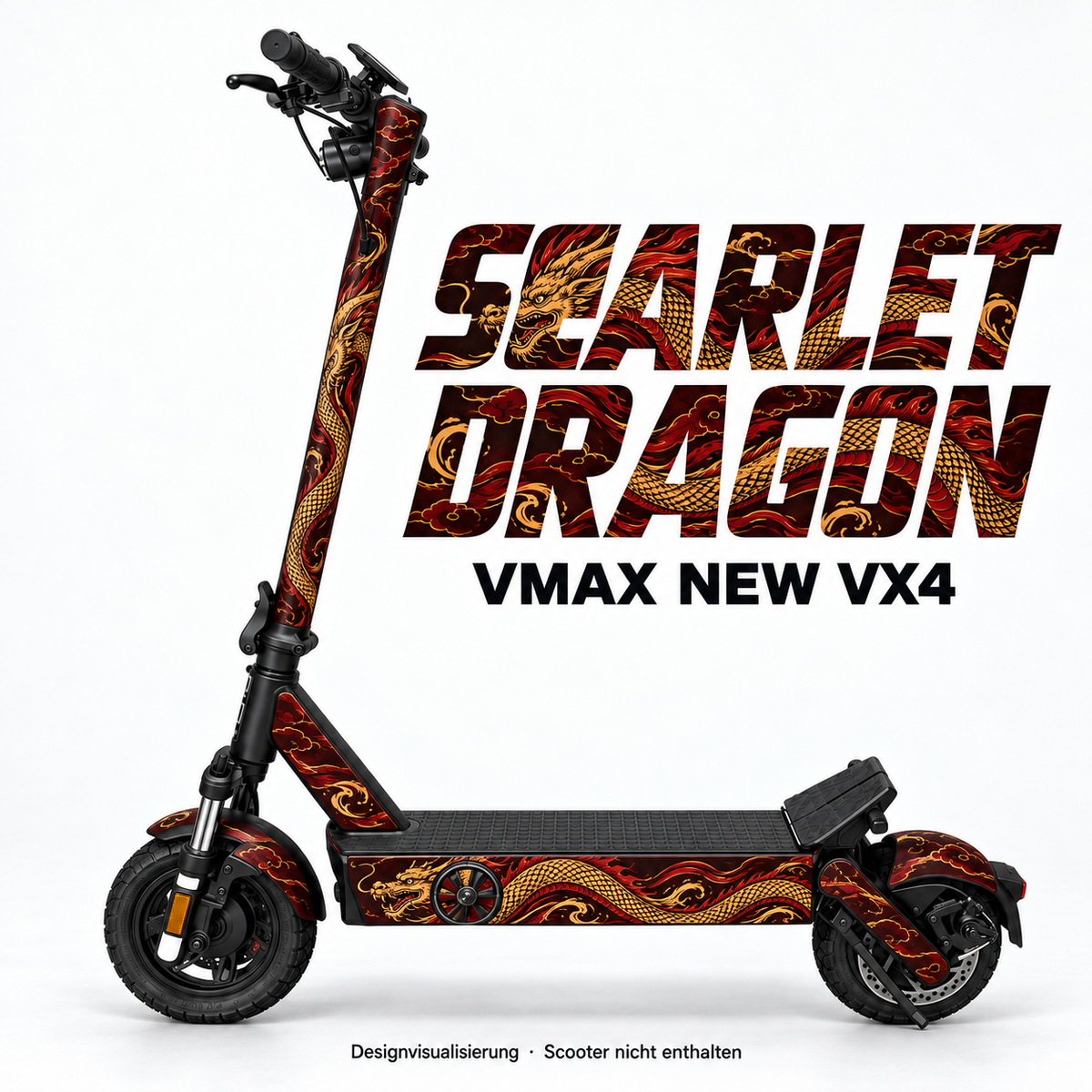VMAX NEW VX4 SKIN | SCARLET DRAGON – Designvisualisierung am passenden Scooter. Scooter nicht enthalten.