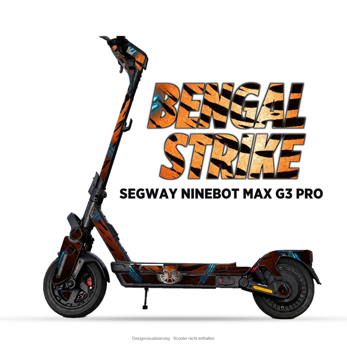 BENGAL STRIKE – Designvisualisierung am Segway Ninebot MAX G3 Pro. Scooter nicht enthalten.