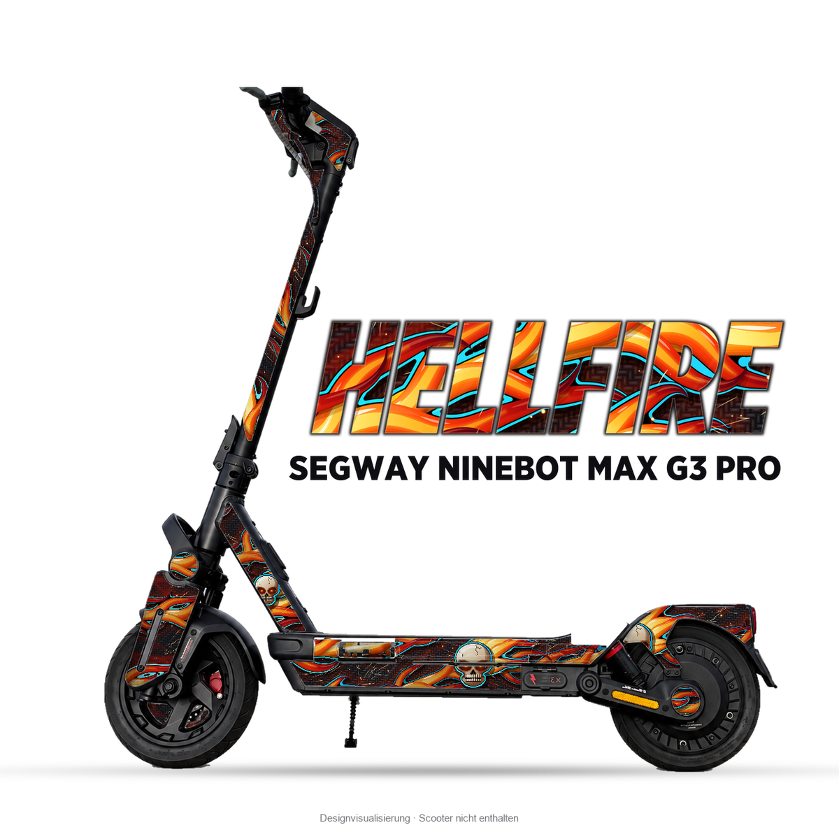 HELLFIRE – Designvisualisierung am Segway Ninebot MAX G3 Pro. Scooter nicht enthalten.